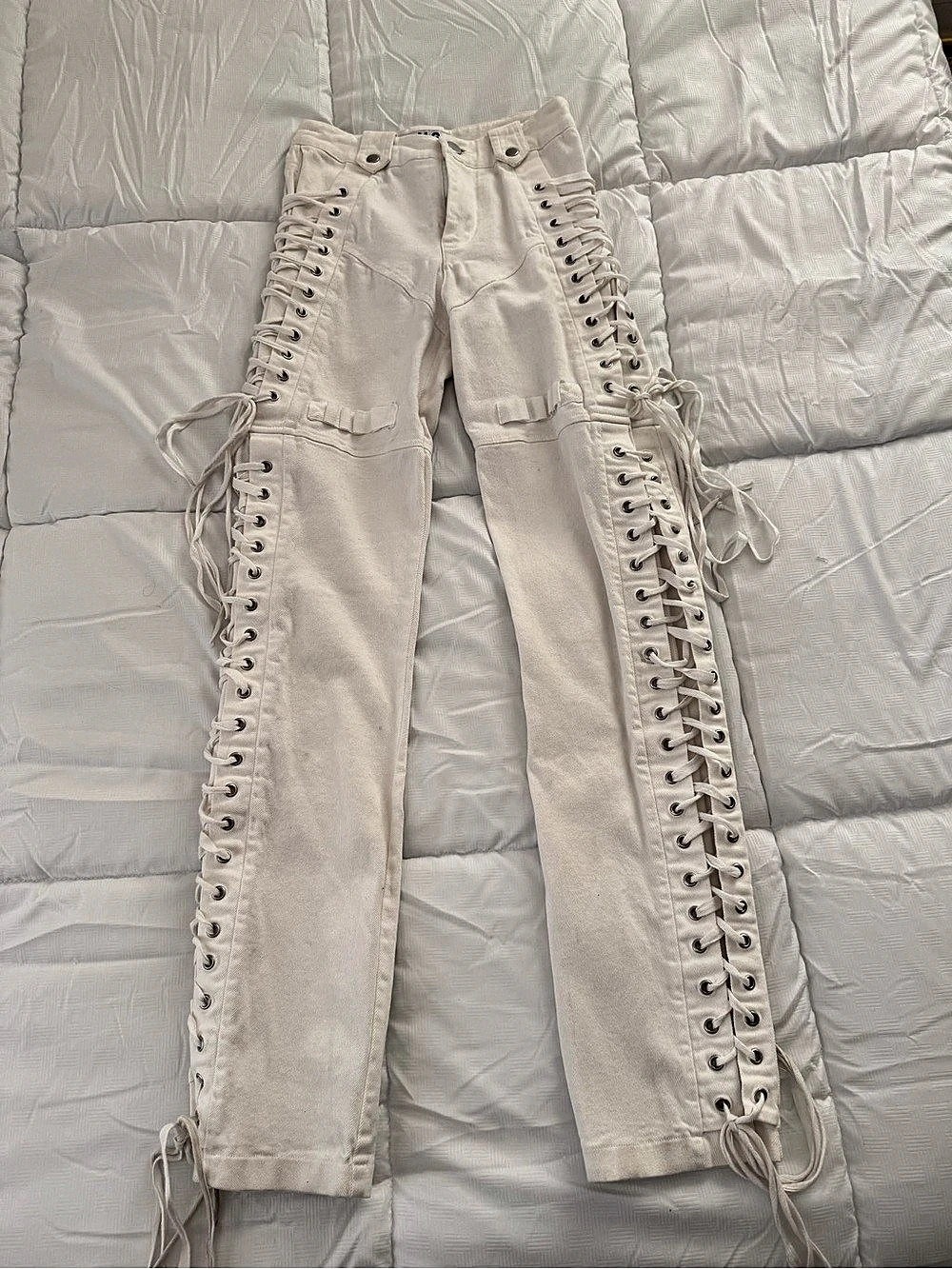 I.AM.GIA White Lace-Up Pants Straight Leg Pants, Small